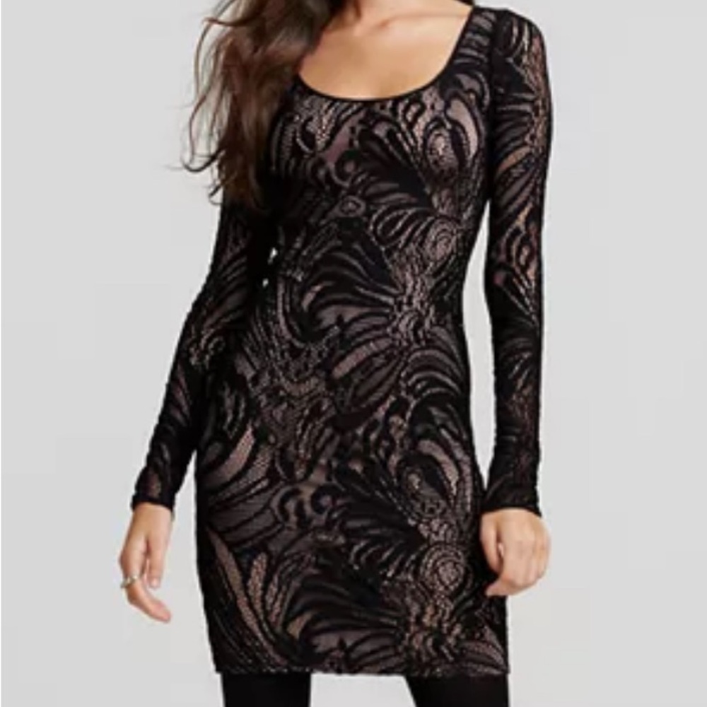 BCBGMAXAZRIA "Tanya" Lace Dress, Mini Bodycon Long Sleeve, Size Small
